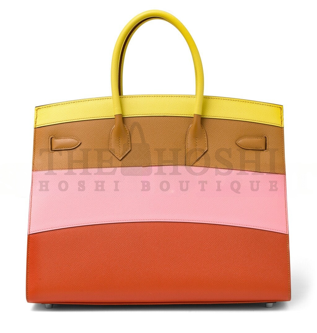 H**me5 BIRKIN 35 EPSOM LEATHER RAINBOW BAG SILVER BUCKLE H028326CK03 (35*28*18cm) Master Quality